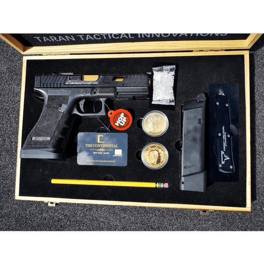Double Bell Glock 17 TTI Style JW John Wick Pistol With Wood Case GBB Gel Blaster