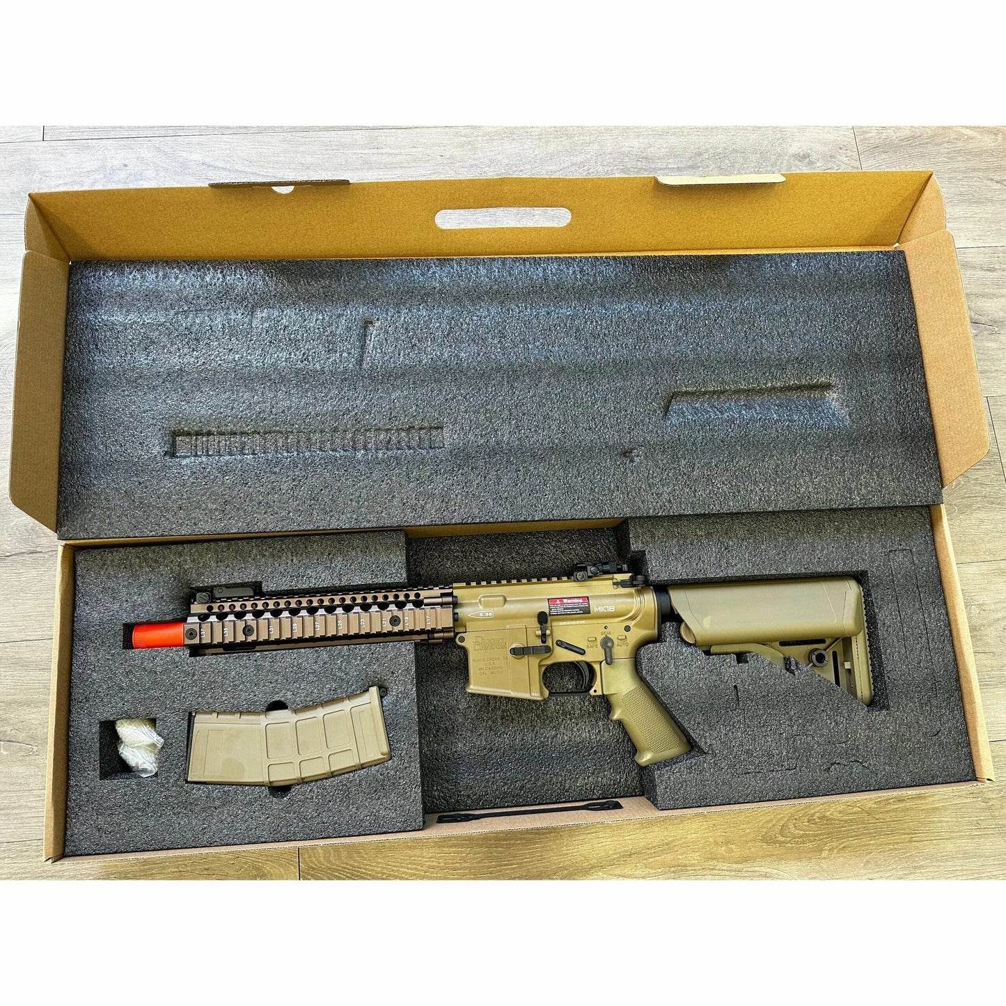 GOLDEN EAGLE MC6593MT-T MK18 MOD1 FULL METAL GEL BLASTER GREEN GAS POWERED GAS BLOWBACK RIFLE Colour: TAN