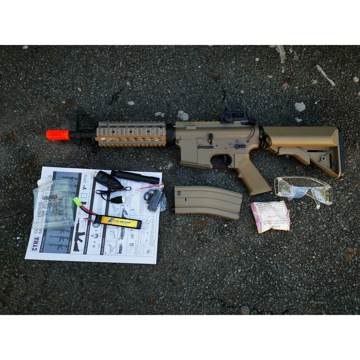 CYMA M4 CQB-R SOPMOD LiPo Ready Metal Gel Blaster AEG Package: Tan