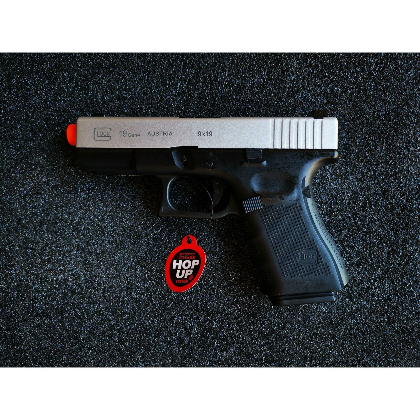DOUBLE BELL Glock 19 GEN4 Gas Blowback Gel Blaster Full Engraving Resin Frame Edition Green Gas Version Silver slides