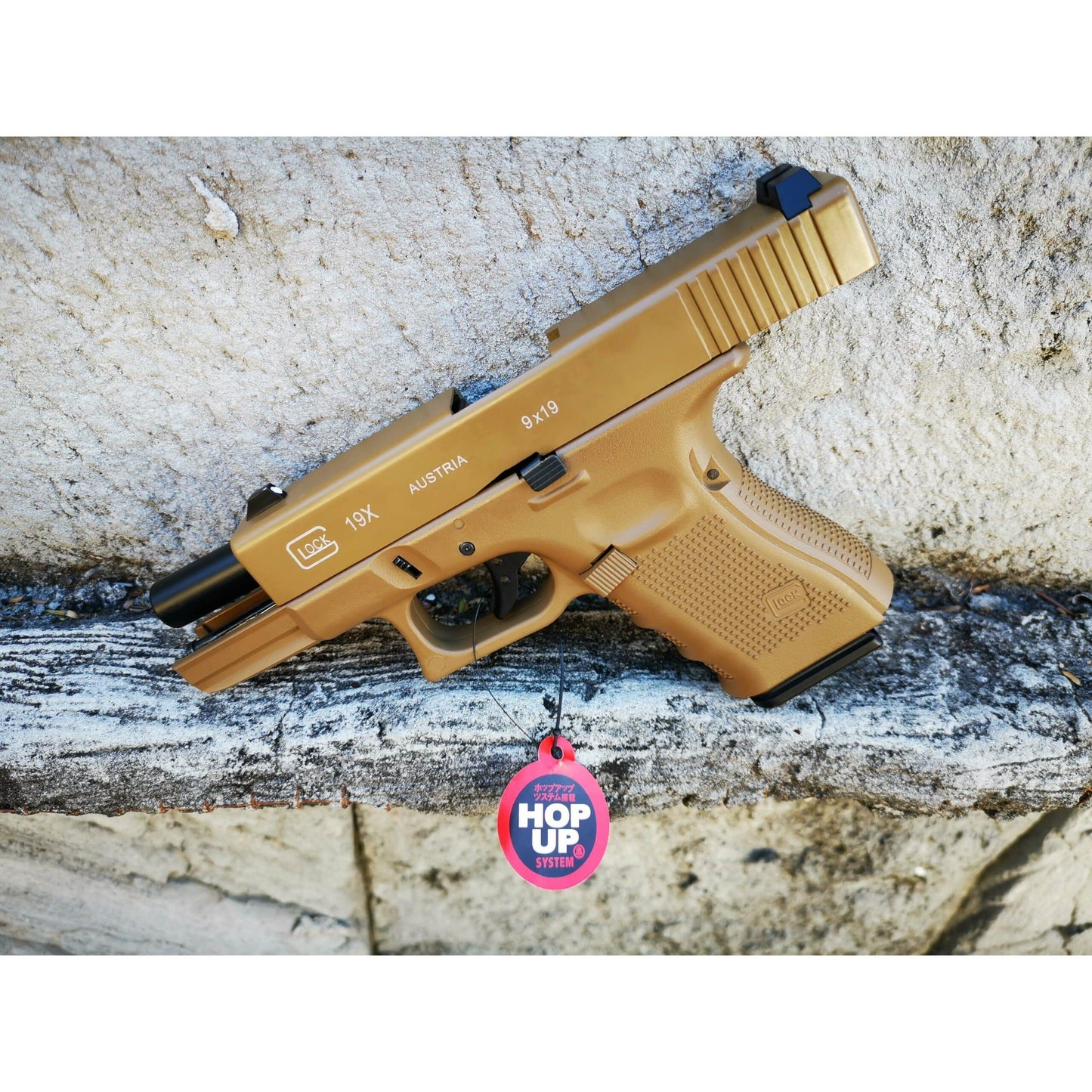 DOUBLE BELL Glock 19 GEN4 Gas Blowback Gel Blaster Full Engraving Resin Frame Edition Green Gas Version Tan