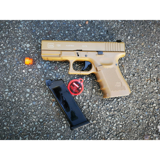 DOUBLE BELL Glock 19 GEN4 Gas Blowback Gel Blaster Full Engraving Resin Frame Edition Green Gas Version Tan