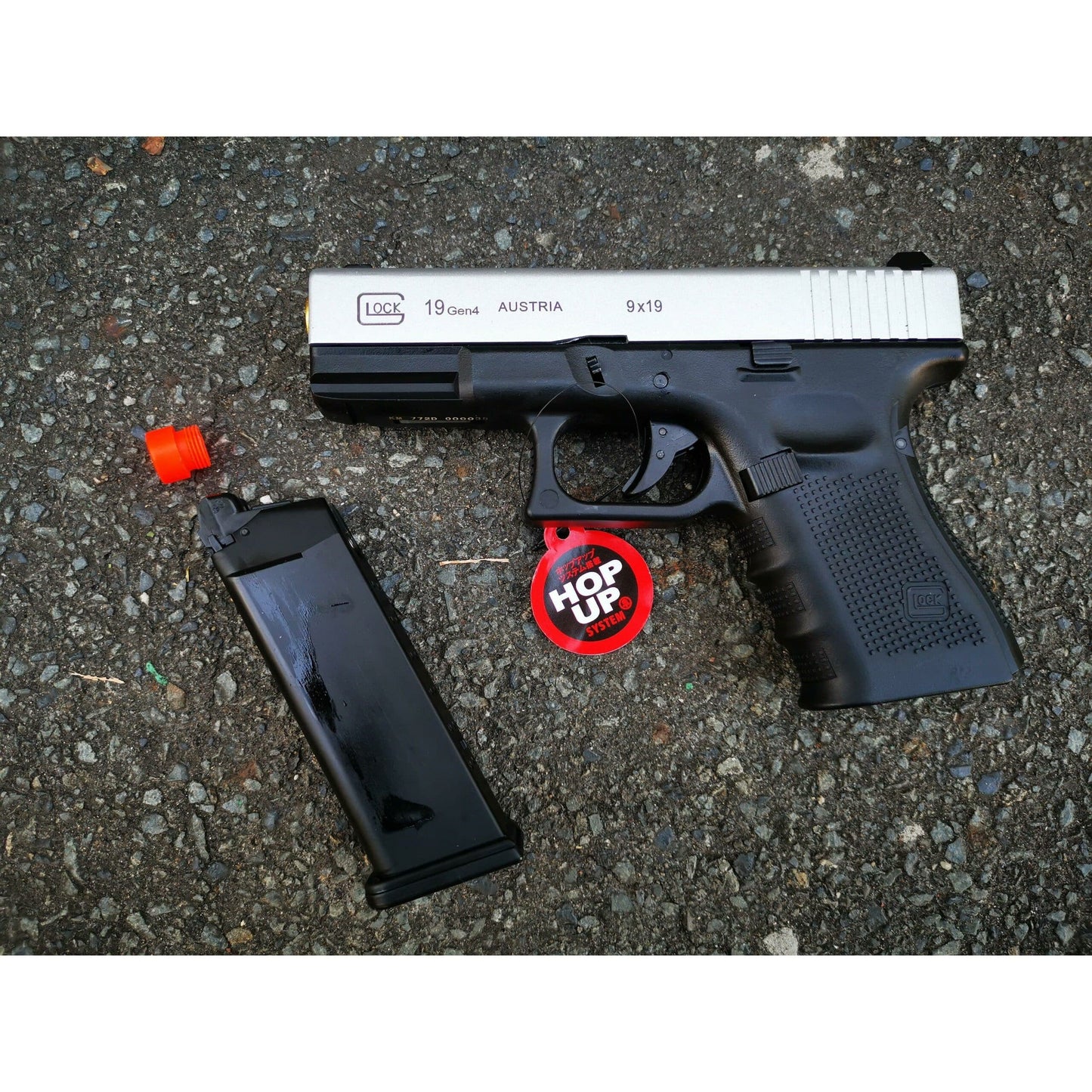 DOUBLE BELL Glock 19 GEN4 Gas Blowback Gel Blaster Full Engraving Resin Frame Edition Green Gas Version Silver slides