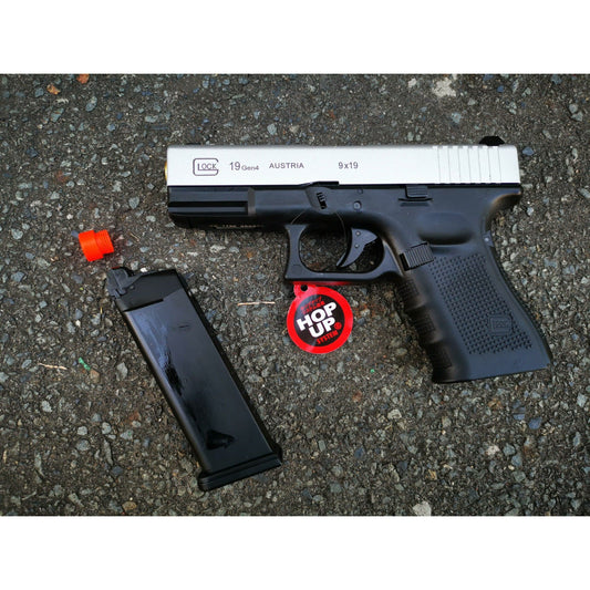 DOUBLE BELL Glock 19 GEN4 Gas Blowback Gel Blaster Full Engraving Resin Frame Edition Green Gas Version Silver slides