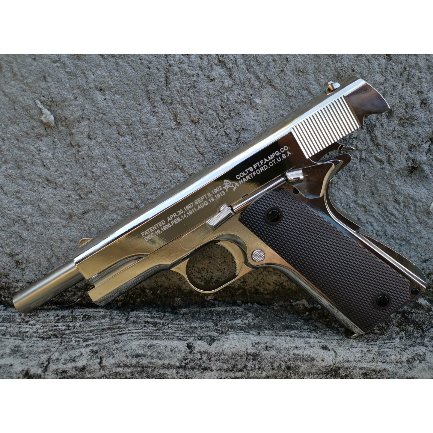GOLDEN EAGLE 3305SV GM1911 GEL BLASTER GREEN GAS POWERED GAS BLOWBACK Chrome with lasered