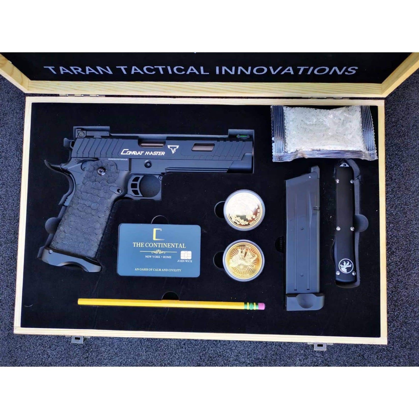 2011 TTI Style JW John Wick Pistol With Wood Case Hi-Capa GBB Gel Blaster