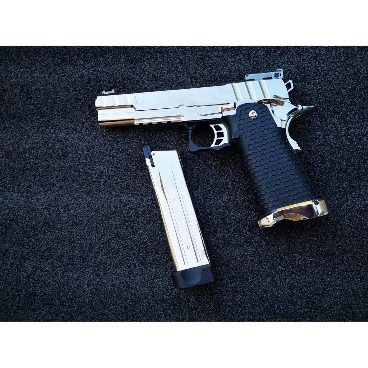 GOLDEN EAGLE 3343SV FULL METAL CNC GMX SILVER SLIDE OPS MRP GEL BLASTER Hi-Capa 5.1 VERSIO GAS POWERED BLOW BACKChrome
