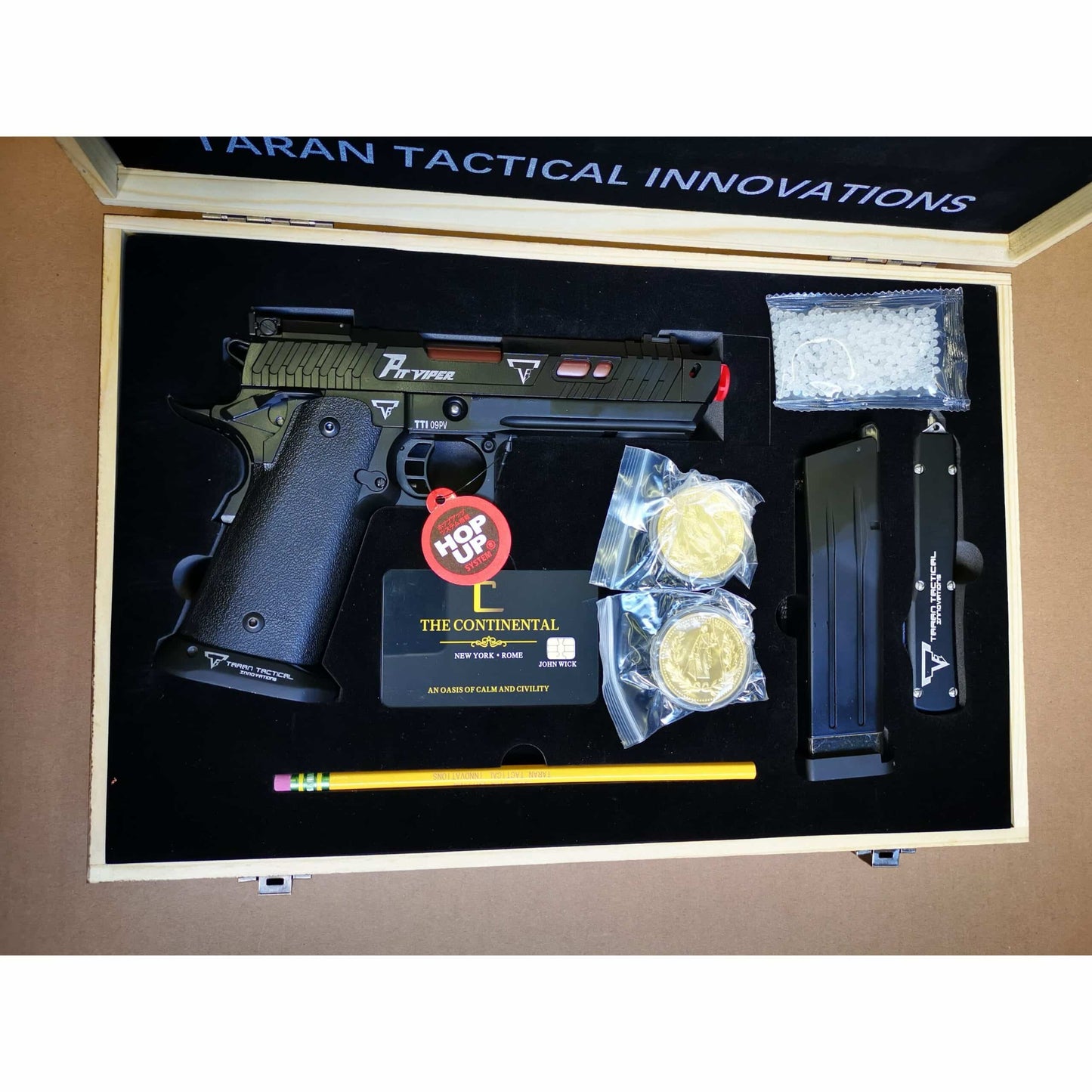 DOUBLE BELL TTI PIT VIPER Style John Wick Pistol With Wood Case Hi-Capa GBB Gel Blaster 303+