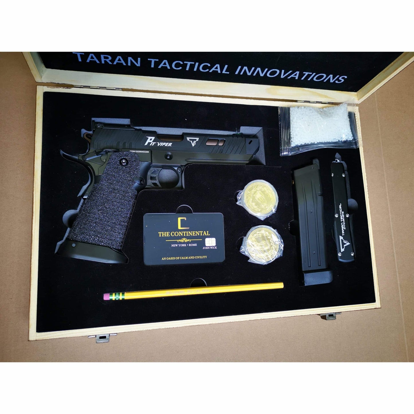 TTI PIT VIPER Style John Wick Pistol With Wood Case Hi-Capa GBB Gel Blaster G3356+