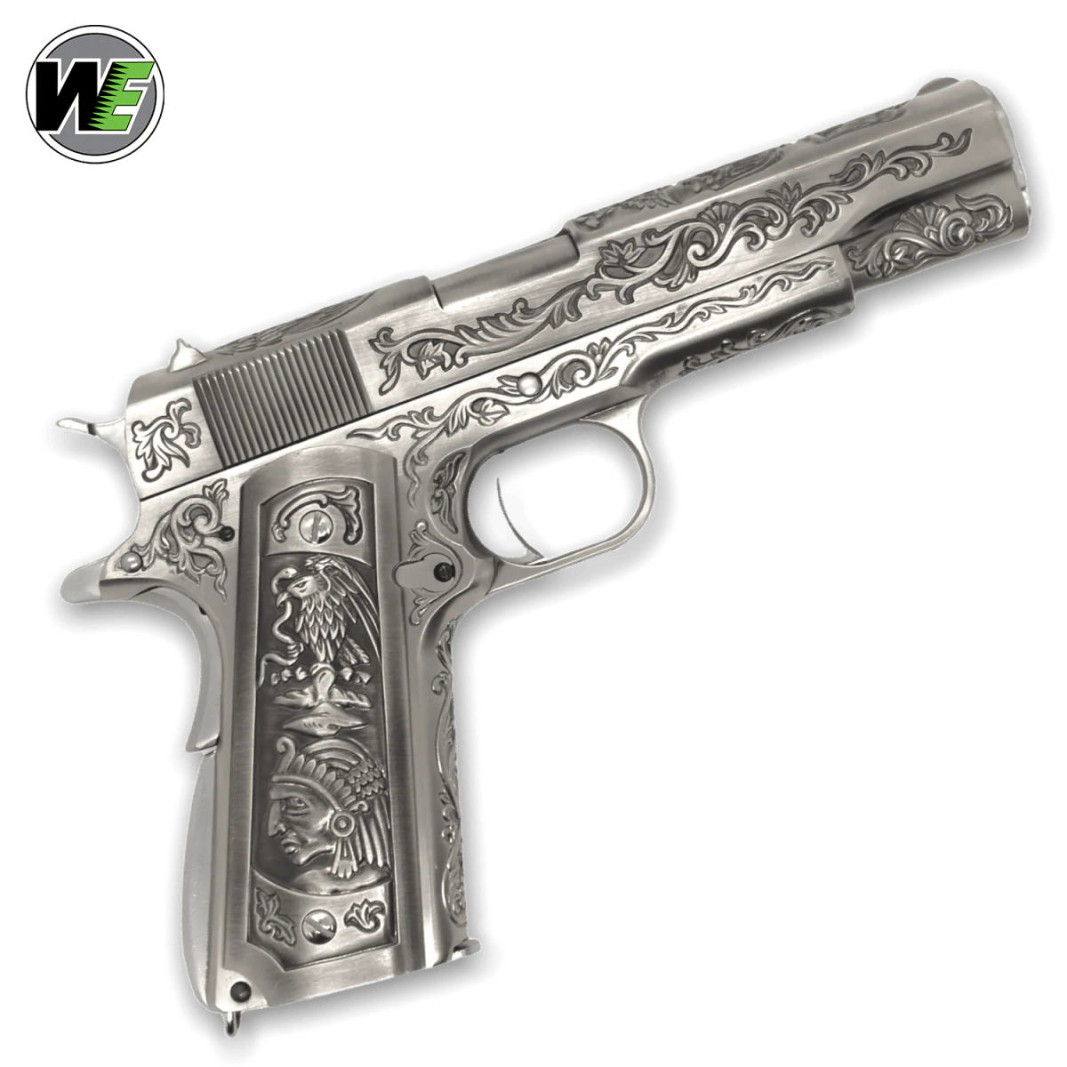 WE TECH 1911 GELSOFT GAS BLOWBACK PISTOL – FLORAL PATTERN/SILVER
