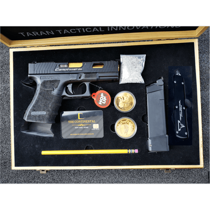 Double Bell Glock 19 TTI Style JW John Wick Pistol With Wood Case GBB Gel Blaster