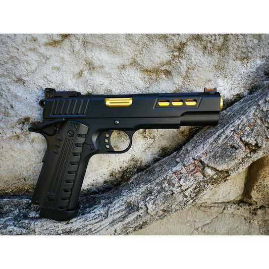 GOLDEN EAGLE 3368 1911 GEL BLASTER Hi-Capa 5.1 VERSION GAS/CO2 POWERED BLOWBACK CUSTOM NEGRO/DORADO
