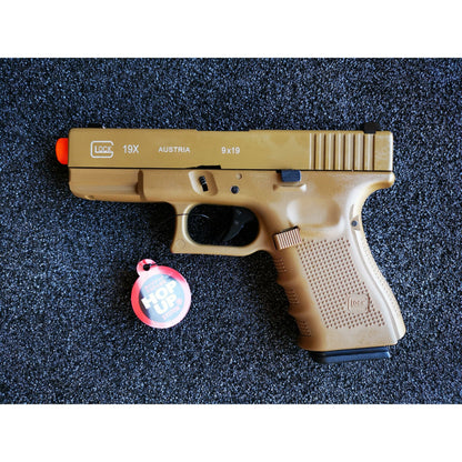 DOUBLE BELL Glock 19 GEN4 Gas Blowback Gel Blaster Full Engraving Resin Frame Edition Green Gas Version Tan