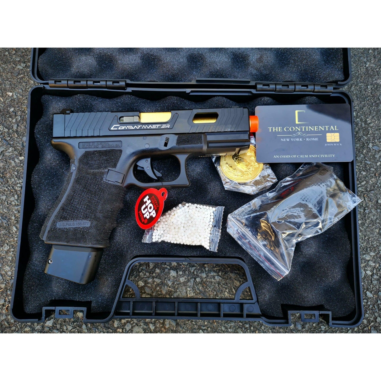 Double Bell Glock 19 TTI ver Type John Wick2 Combat Master Custom Gas Blowback Gel Blaster Long Green Gas Mag Version