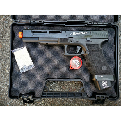 DOUBLE BELL Glock 17L Type ZEVII 9MM Combat Master Custom Gas Blowback Gel Blaster Green Gas Version Black