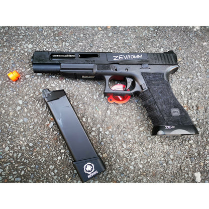 DOUBLE BELL Glock 17L Type ZEVII 9MM Combat Master Custom Gas Blowback Gel Blaster Green Gas Version Black
