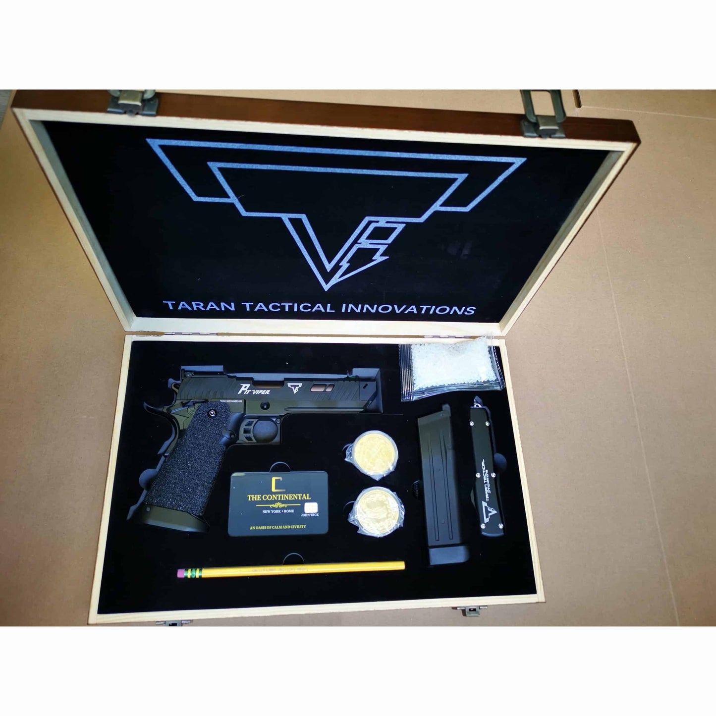 TTI PIT VIPER Style John Wick Pistol With Wood Case Hi-Capa GBB Gel Blaster G3356+