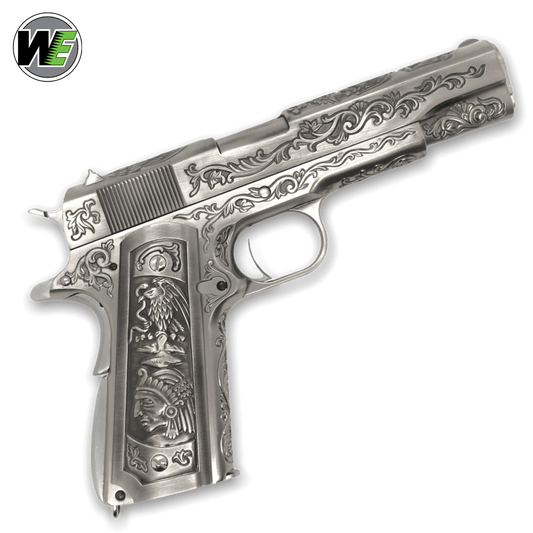 WE TECH 1911 GELSOFT GAS BLOWBACK PISTOL – FLORAL PATTERN/SILVER